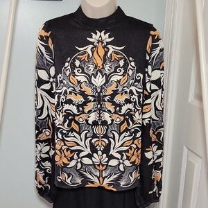 Joie Allea Victorian Inspired Floral and Leopard Print Black & White Blouse NWT